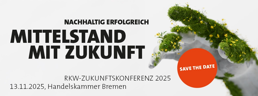 Stilisierte Hand mit Gras und Blumen bewachsen, Veranstaltungstitel, roter Save the Date Button